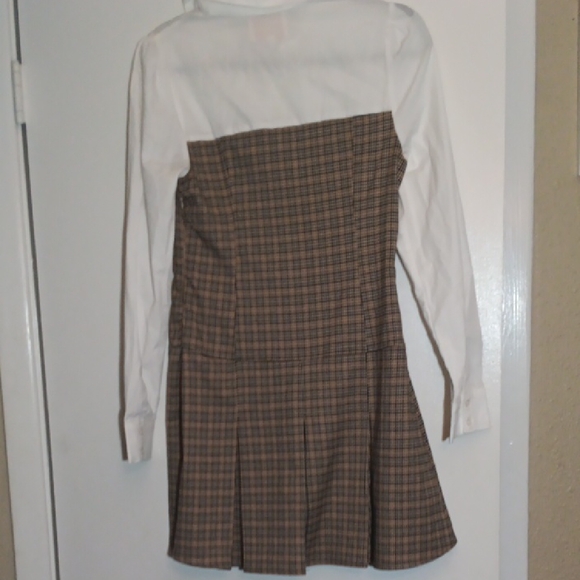 Francesca's Collections Brown Plaid Dress with White Collar - Picture 3 of 4